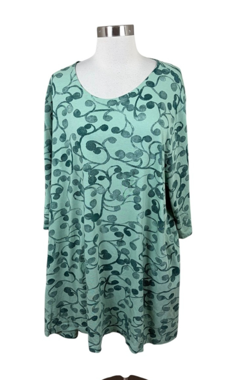 Gudrun Sjoden Tunic XXL Green Floral Knit Lagenlook Artsy Pockets